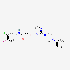 molecular formula C23H23ClFN5O2 B2866007 N-(3-氯-4-氟苯基)-2-{[6-甲基-2-(4-苯基哌嗪-1-基)嘧啶-4-基]氧基}乙酰胺 CAS No. 1029724-40-0