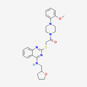 molecular formula C26H31N5O3S B2866009 1-[4-(2-甲氧基苯基)哌嗪-1-基]-2-[4-(氧杂环-2-基甲基氨基)喹唑啉-2-基]硫代乙酮 CAS No. 913505-75-6