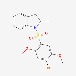 molecular formula C17H18BrNO4S B2866015 4-Bromo-2,5-dimethoxy-1-[(2-methylindolinyl)sulfonyl]benzene CAS No. 914619-39-9