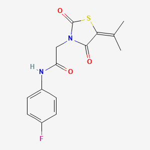 molecular formula C14H13FN2O3S B2866021 2-(2,4-dioxo-5-(propan-2-ylidene)thiazolidin-3-yl)-N-(4-fluorophenyl)acetamide CAS No. 882578-72-5