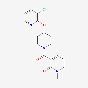 molecular formula C17H18ClN3O3 B2866023 3-(4-((3-chloropyridin-2-yl)oxy)piperidine-1-carbonyl)-1-methylpyridin-2(1H)-one CAS No. 1448035-77-5