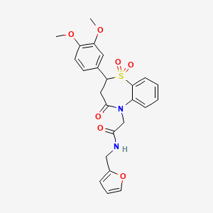 molecular formula C24H24N2O7S B2866029 2-(2-(3,4-dimethoxyphenyl)-1,1-dioxido-4-oxo-3,4-dihydrobenzo[b][1,4]thiazepin-5(2H)-yl)-N-(furan-2-ylmethyl)acetamide CAS No. 863452-57-7