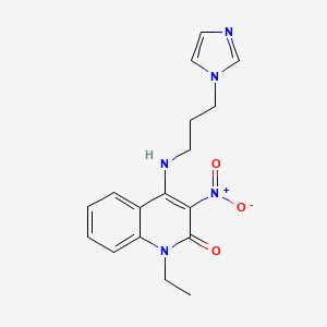 molecular formula C17H19N5O3 B2866036 1-Ethyl-4-(3-imidazol-1-ylpropylamino)-3-nitroquinolin-2-one CAS No. 850244-37-0
