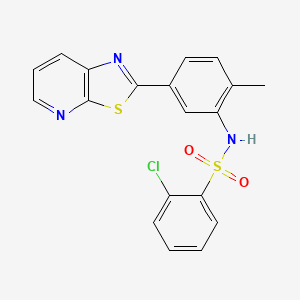 molecular formula C19H14ClN3O2S2 B2866037 2-chloro-N-(2-methyl-5-(thiazolo[5,4-b]pyridin-2-yl)phenyl)benzenesulfonamide CAS No. 912625-54-8