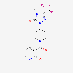 molecular formula C16H18F3N5O3 B2866049 1-methyl-3-(4-(4-methyl-5-oxo-3-(trifluoromethyl)-4,5-dihydro-1H-1,2,4-triazol-1-yl)piperidine-1-carbonyl)pyridin-2(1H)-one CAS No. 2034511-08-3