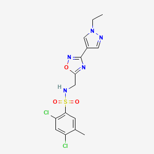 molecular formula C15H15Cl2N5O3S B2866055 2,4-dichloro-N-((3-(1-ethyl-1H-pyrazol-4-yl)-1,2,4-oxadiazol-5-yl)methyl)-5-methylbenzenesulfonamide CAS No. 2185590-22-9