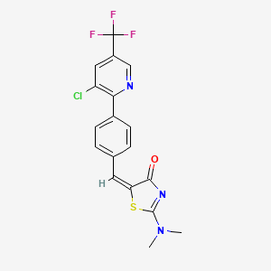 molecular formula C18H13ClF3N3OS B2866068 5-((E)-{4-[3-chloro-5-(trifluoromethyl)-2-pyridinyl]phenyl}methylidene)-2-(dimethylamino)-1,3-thiazol-4(5H)-one CAS No. 2068242-06-6