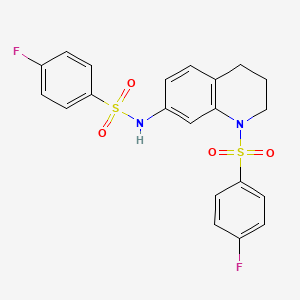 molecular formula C21H18F2N2O4S2 B2866092 4-fluoro-N-(1-((4-fluorophenyl)sulfonyl)-1,2,3,4-tetrahydroquinolin-7-yl)benzenesulfonamide CAS No. 951460-55-2