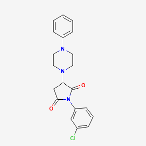 molecular formula C20H20ClN3O2 B2866094 1-(3-Chlorophenyl)-3-(4-phenylpiperazin-1-yl)pyrrolidine-2,5-dione CAS No. 299408-68-7