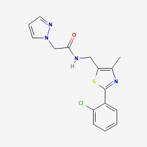 molecular formula C16H15ClN4OS B2866096 N-((2-(2-chlorophenyl)-4-methylthiazol-5-yl)methyl)-2-(1H-pyrazol-1-yl)acetamide CAS No. 1448132-61-3