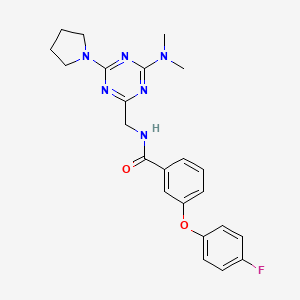 molecular formula C23H25FN6O2 B2866100 N-((4-(dimethylamino)-6-(pyrrolidin-1-yl)-1,3,5-triazin-2-yl)methyl)-3-(4-fluorophenoxy)benzamide CAS No. 2034574-77-9