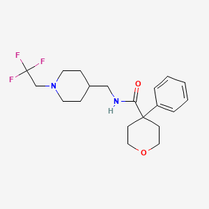 molecular formula C20H27F3N2O2 B2866101 4-Phenyl-N-[[1-(2,2,2-trifluoroethyl)piperidin-4-yl]methyl]oxane-4-carboxamide CAS No. 2320222-38-4