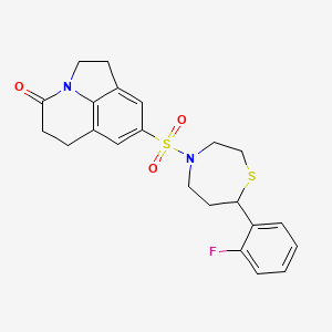 molecular formula C22H23FN2O3S2 B2866114 8-((7-(2-氟苯基)-1,4-噻氮杂环-4-基)磺酰基)-5,6-二氢-1H-吡咯并[3,2,1-ij]喹啉-4(2H)-酮 CAS No. 1705732-48-4