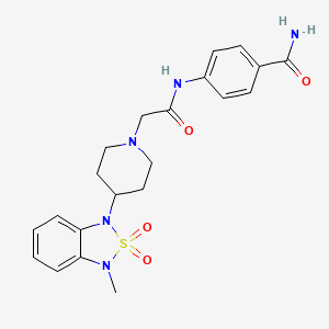 molecular formula C21H25N5O4S B2866116 4-(2-(4-(3-甲基-2,2-二氧化苯并[c][1,2,5]噻二唑-1(3H)-基)哌啶-1-基)乙酰氨基)苯甲酰胺 CAS No. 2034327-98-3