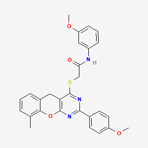 molecular formula C28H25N3O4S B2866121 N-(3-Methoxyphenyl)-2-{[2-(4-methoxyphenyl)-9-methyl-5H-chromeno[2,3-D]pyrimidin-4-YL]sulfanyl}acetamide CAS No. 872207-75-5