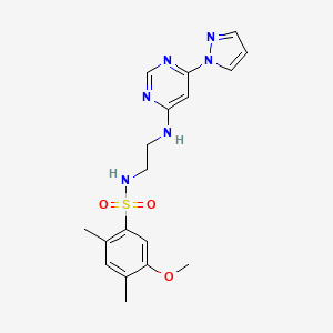 molecular formula C18H22N6O3S B2866122 N-(2-((6-(1H-pyrazol-1-yl)pyrimidin-4-yl)amino)ethyl)-5-methoxy-2,4-dimethylbenzenesulfonamide CAS No. 1170959-46-2