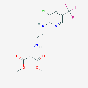 molecular formula C16H19ClF3N3O4 B2866127 Diethyl 2-{[(2-{[3-chloro-5-(trifluoromethyl)-2-pyridinyl]amino}ethyl)amino]methylene}malonate CAS No. 337920-38-4