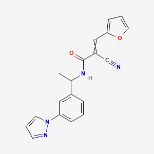 molecular formula C19H16N4O2 B2866139 2-cyano-3-(furan-2-yl)-N-{1-[3-(1H-pyrazol-1-yl)phenyl]ethyl}prop-2-enamide CAS No. 1428114-37-7