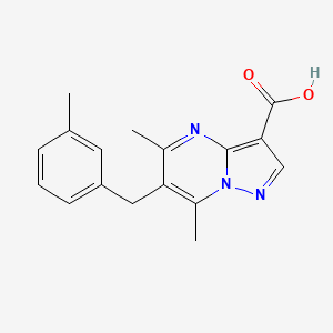 molecular formula C17H17N3O2 B2866142 5,7-Dimethyl-6-(3-methylbenzyl)pyrazolo[1,5-a]pyrimidine-3-carboxylic acid CAS No. 656817-41-3