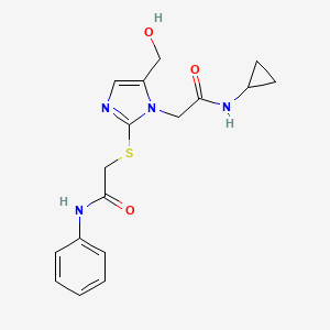 molecular formula C17H20N4O3S B2866144 N-cyclopropyl-2-(5-(hydroxymethyl)-2-((2-oxo-2-(phenylamino)ethyl)thio)-1H-imidazol-1-yl)acetamide CAS No. 921867-46-1