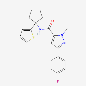 molecular formula C20H20FN3OS B2866148 3-(4-fluorophenyl)-1-methyl-N-(1-(thiophen-2-yl)cyclopentyl)-1H-pyrazole-5-carboxamide CAS No. 2034508-57-9