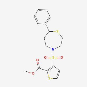molecular formula C17H19NO4S3 B2866152 Methyl 3-((7-phenyl-1,4-thiazepan-4-yl)sulfonyl)thiophene-2-carboxylate CAS No. 1797637-77-4