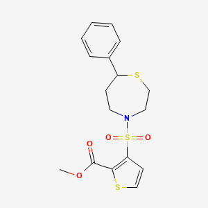 molecular formula C17H19NO4S3 B2866152 3-((7-苯基-1,4-噻吩-4-基)磺酰基)噻吩-2-甲酸甲酯 CAS No. 1797637-77-4