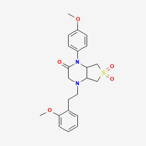 molecular formula C22H26N2O5S B2866157 4-(2-甲氧基苯乙基)-1-(4-甲氧基苯基)六氢噻吩并[3,4-b]吡嗪-2(1H)-酮 6,6-二氧化物 CAS No. 1049500-42-6