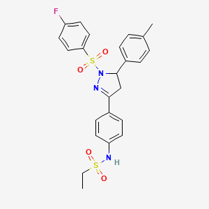 molecular formula C24H24FN3O4S2 B2866170 N-[4-[2-(4-氟苯基)磺酰基-3-(4-甲基苯基)-3,4-二氢吡唑-5-基]苯基]乙磺酰胺 CAS No. 851781-40-3