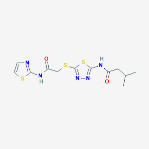 molecular formula C12H15N5O2S3 B2866182 3-methyl-N-(5-((2-oxo-2-(thiazol-2-ylamino)ethyl)thio)-1,3,4-thiadiazol-2-yl)butanamide CAS No. 392299-52-4