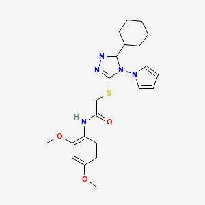 molecular formula C22H27N5O3S B2866185 2-{[5-cyclohexyl-4-(1H-pyrrol-1-yl)-4H-1,2,4-triazol-3-yl]sulfanyl}-N-(2,4-dimethoxyphenyl)acetamide CAS No. 896310-66-0