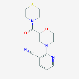 molecular formula C15H18N4O2S B2866192 2-[2-(Thiomorpholine-4-carbonyl)morpholin-4-yl]pyridine-3-carbonitrile CAS No. 2415469-41-7