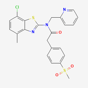 molecular formula C23H20ClN3O3S2 B2866196 N-(7-氯-4-甲基苯并[d]噻唑-2-基)-2-(4-(甲基磺酰基)苯基)-N-(吡啶-2-基甲基)乙酰胺 CAS No. 919756-40-4