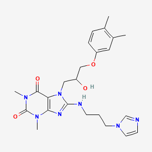 molecular formula C24H31N7O4 B2866201 8-((3-(1H-imidazol-1-yl)propyl)amino)-7-(3-(3,4-dimethylphenoxy)-2-hydroxypropyl)-1,3-dimethyl-1H-purine-2,6(3H,7H)-dione CAS No. 941964-62-1