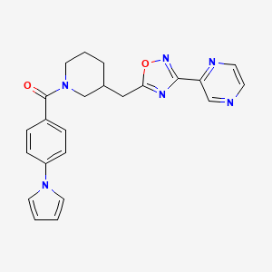 molecular formula C23H22N6O2 B2866212 (4-(1H-吡咯-1-基)苯基)(3-((3-(吡嗪-2-基)-1,2,4-恶二唑-5-基)甲基)哌啶-1-基)甲苯酮 CAS No. 1704649-02-4