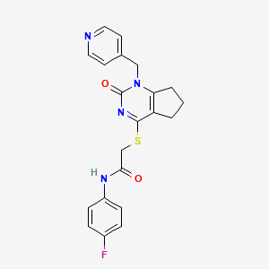 molecular formula C21H19FN4O2S B2866219 N-(4-fluorophenyl)-2-((2-oxo-1-(pyridin-4-ylmethyl)-2,5,6,7-tetrahydro-1H-cyclopenta[d]pyrimidin-4-yl)thio)acetamide CAS No. 946271-67-6