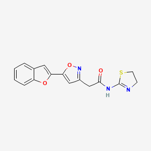 molecular formula C16H13N3O3S B2866220 2-(5-(benzofuran-2-yl)isoxazol-3-yl)-N-(4,5-dihydrothiazol-2-yl)acetamide CAS No. 1105205-54-6