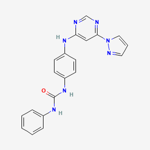 molecular formula C20H17N7O B2866221 1-(4-((6-(1H-吡唑-1-基)嘧啶-4-基)氨基)苯基)-3-苯基脲 CAS No. 1171780-32-7