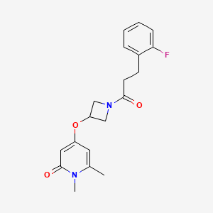 molecular formula C19H21FN2O3 B2866222 4-((1-(3-(2-fluorophenyl)propanoyl)azetidin-3-yl)oxy)-1,6-dimethylpyridin-2(1H)-one CAS No. 2034289-29-5