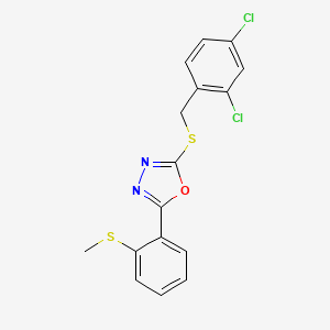 molecular formula C16H12Cl2N2OS2 B2866230 2-[(2,4-Dichlorobenzyl)sulfanyl]-5-[2-(methylsulfanyl)phenyl]-1,3,4-oxadiazole CAS No. 338968-06-2