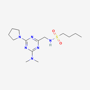 molecular formula C14H26N6O2S B2866245 N-((4-(dimethylamino)-6-(pyrrolidin-1-yl)-1,3,5-triazin-2-yl)methyl)butane-1-sulfonamide CAS No. 2034574-34-8