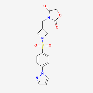 molecular formula C16H16N4O5S B2866246 3-((1-((4-(1H-pyrazol-1-yl)phenyl)sulfonyl)azetidin-3-yl)methyl)oxazolidine-2,4-dione CAS No. 2034383-50-9