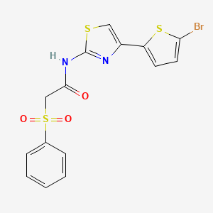 molecular formula C15H11BrN2O3S3 B2866252 N-(4-(5-溴噻吩-2-基)噻唑-2-基)-2-(苯磺酰基)乙酰胺 CAS No. 898427-56-0