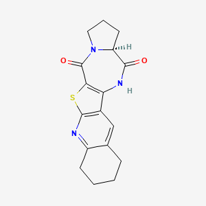 molecular formula C17H17N3O2S B2866255 (14aS)-2,3,8,9,10,11-hexahydro-1H-pyrrolo[1'',2'':1',2'][1,4]diazepino[5',6':4,5]thieno[2,3-b]quinoline-5,14(13H,14aH)-dione CAS No. 1212156-98-3