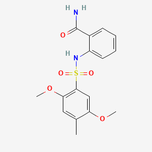 molecular formula C16H18N2O5S B2866260 2-(2,5-Dimethoxy-4-methylbenzenesulfonamido)benzamide CAS No. 2058515-43-6