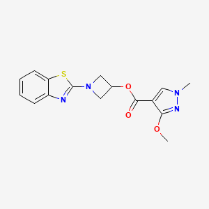 molecular formula C16H16N4O3S B2866270 1-(benzo[d]thiazol-2-yl)azetidin-3-yl 3-methoxy-1-methyl-1H-pyrazole-4-carboxylate CAS No. 1396627-35-2