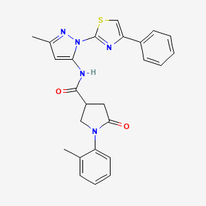 molecular formula C25H23N5O2S B2866272 N-(3-methyl-1-(4-phenylthiazol-2-yl)-1H-pyrazol-5-yl)-5-oxo-1-(o-tolyl)pyrrolidine-3-carboxamide CAS No. 1020489-28-4