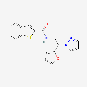 molecular formula C18H15N3O2S B2866290 N-(2-(呋喃-2-基)-2-(1H-吡唑-1-基)乙基)苯并[b]噻吩-2-甲酰胺 CAS No. 2034567-00-3