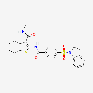 molecular formula C25H25N3O4S2 B2866292 2-(4-(indolin-1-ylsulfonyl)benzamido)-N-methyl-4,5,6,7-tetrahydrobenzo[b]thiophene-3-carboxamide CAS No. 868965-46-2