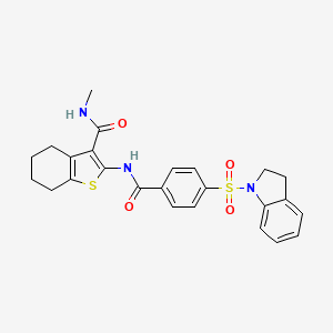 molecular formula C25H25N3O4S2 B2866292 2-(4-(吲哚-1-磺酰基)苯甲酰胺)-N-甲基-4,5,6,7-四氢苯并[b]噻吩-3-甲酰胺 CAS No. 868965-46-2